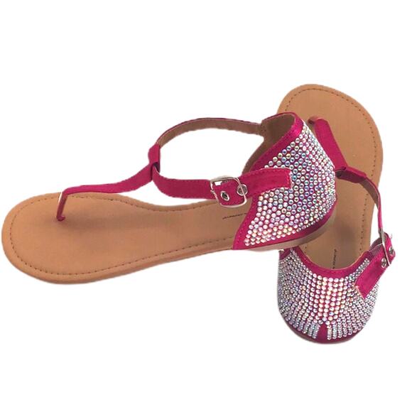 Shi By Journeys Women's 7 Pink T-Strap Gladiator Rhinestone Sandals Glam Bling - Picture 2 of 11